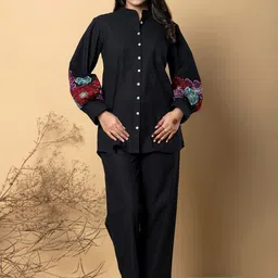 Readiprint Fashions Floral Embroidered Mandarin Collar Top With Palazzos-picture-14