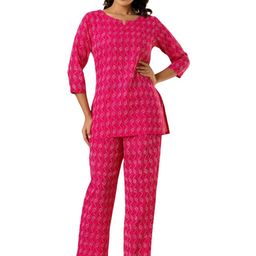 PUSHPRAJ FASHION Women's Katha Cotton Round Neck Half Sleeves Pritned Regular Fit Kurta Set (Red -2XL)-picture-49