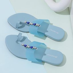 Kneetoes Women Sparkly Light-Blue Casual One-Toe Sandals-image-2