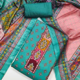 SWARNGANGA TEX Abstract Printed Beads & Stones Silk Unstitched Dress Material-picture-1
