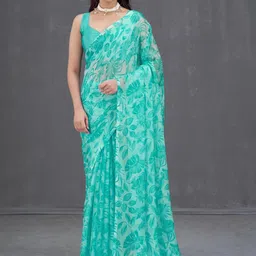 Garden Vareli Ethnic Motifs Print Pure Chiffon Saree with Satin Unstitched Blouse Piece-picture-42