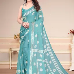 MAGNEITTAWomen Batik Pure Chiffon Block Print Saree-picture-2