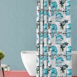 ArtzFolio White & Blue Tropical Printed Waterproof Shower Curtain-image-77