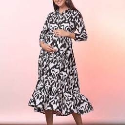 Aanyor Women Printed Maternity Shirt Maxi Dress-image-40