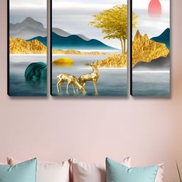 Myntra Elegant Homes White & Gold-Toned 3 Pieces Deer Printed Wall Art-image-36