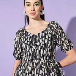 Moda Rapido Floral Print Sweetheart Neck Puff Sleeve Georgette Peplum Top-image-81