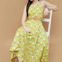 Colour Me by Melange Floral Print Smocked Detail Fit & Flare Midi Dress With Belt-image-20