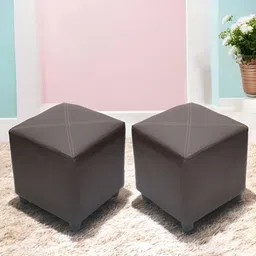 Ikiriya 2-Pcs Brown Wooden Square Ottomans-7