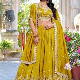 Moda Rapido Embroidered Sequinned Semi-Stitched Silk Lehenga & Unstitched Blouse & Dupatta-image-43