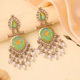 Anouk Gold-Plated Artificial Stones And Beads Beaded Teardrop Shaped Drop Earrings image 5