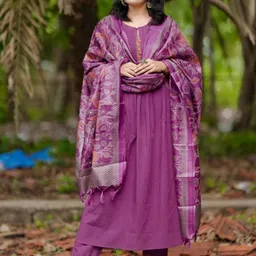 MILAAV Women Floral Embroidered Pleated Thread Work Kurta with Trousers & Dupatta-picture-23