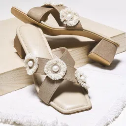 Try Me Women Canvas Open Toe Ethnic Block Sandals-19