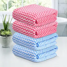 Kuber Industries Pink & White 4 Pieces Printed Microfiber 280 GSM Bath Towels-98