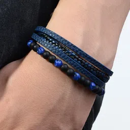Jewels Galaxy Men Leather Silver-Plated Bracelet-50