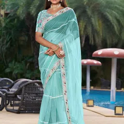 A.G.M.G FASHION Embellished Mirror Work Net Saree-picture-15