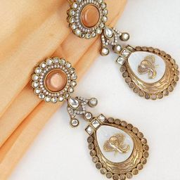 FindHerFavorite Copper-Plated Artificial Stones Studded Contemporary Drop Earrings-image-27