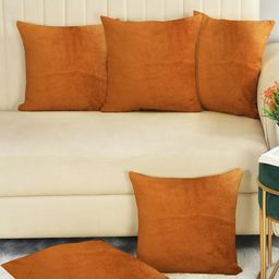 IVAZA Orange Set of 5 Velvet Square Cushion Covers-1