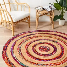 JASMEY HOMES Beige & Red Boho Styled Jute Braided Carpet-9