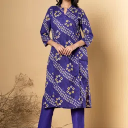 Readiprint Bandhani Printed Mandarin Collar Thread Work Pure Cotton Kurta With Trouser-picture-24