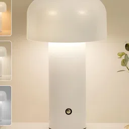 XERGY White Cordless Cute Mushroom Table Lamp, 1200 mAh USB Rechargeable Battery-0