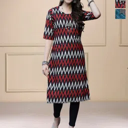 HERE&NOW Selection Of 3 Chevron Printed Round Neck Straight Kurtas-image-36