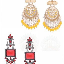 Anouk Set Of 2 Artificial Stones Studded and Beaded Drop Earrings image 4