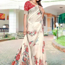 Anouk Rustic Floral Zari Block Print Saree image 3