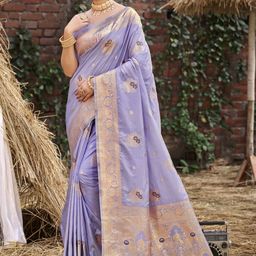 SANGAM PRINTS Woven Design Zari Tussar Saree-image-78