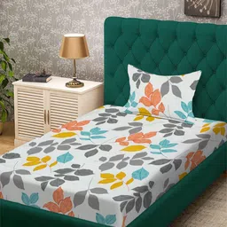 KLOTTHE White & Grey Floral Printed 300 TC Single Bedsheet Set 2.25m x 1.50m-image-81
