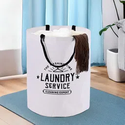 Aura White Printed Foldable Laundry Bags With Handle-image-48