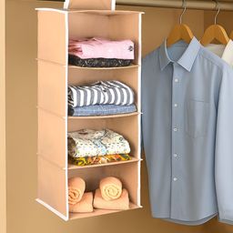 Myntra Elegant Homes Brown & White Foldable 4 Shelf Hanging Closet Organizer-35