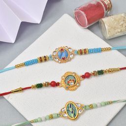 MEIRA JEWELLERY Set Of 3 Flower Rakhis With Greeting Card & Roli Chawal-image-45