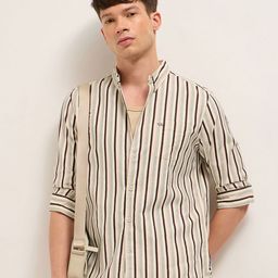 THE BEAR HOUSE Men Slim Fit Vertical Striped Button-Down Collar Pure Cotton Casual Shirt-picture-33