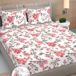 FABINALIV Pink & White Floral 300 TC King Bedsheet with 2 Pillow Covers-image-14