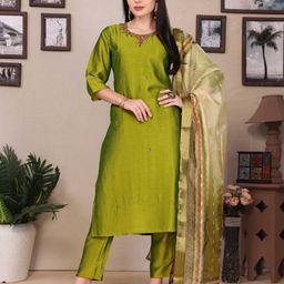 SUNDARNAARI Women Embroidered Regular Thread Work Kurta with Trousers & With Dupatta-picture-10