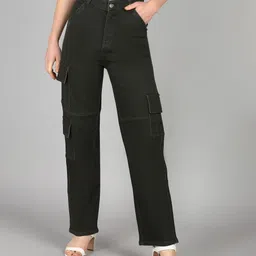 Glossia Nova Women Comfort Wide Leg High-Rise Acid Wash Stretchable Cargo Jeans-picture-9