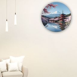 THE QUIRKY HOME Blue Printed Mount Fuji & Cherry Blossoms Decorative Ceramic Wall Plate-image-1
