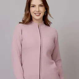 FEVERFEW Women Striped Woollen Cardigan with Zip Detail Detail-picture-48