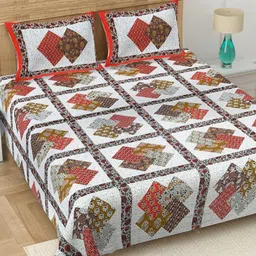 JAIPUR FABRIC Red & White Printed 180 TC Cotton King Bedsheet Set 2.28 m x 2.74 m-image-88