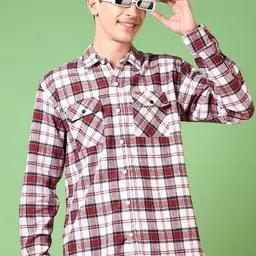 V-Mart Men Spread Collar Tartan Checked Cotton Casual Shirt-image-37