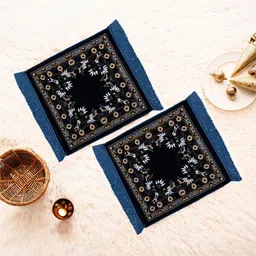 Kuber Industries Navy Blue & Black 2 Pieces Printed Velvet Prayer Mats-19