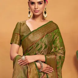 KALINI Woven Design Zari Ethnic Motifs Organza Banarasi Saree-picture-38
