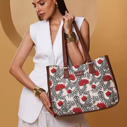 ZOUK Floral Printed Structured Tote Bag-image-20