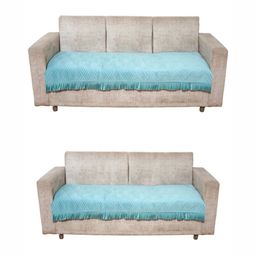 Fashion Throw Turquoise Blue 2 Pieces Self Design 5 Seater Velvet Sofa Covers-image-72