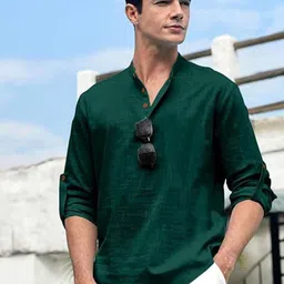 EdinWolf Men India Slim Fit Band Collar Solid Cotton Casual Shirt-picture-40
