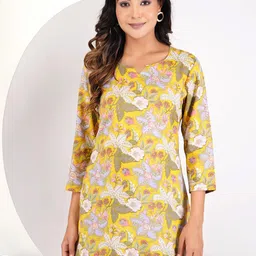 k d fab Women Floral Printed V-Neck Pure Cotton Kurti-picture-53