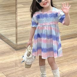 LULU & SKY Girl Tie-Dye Dyed Smocked Cotton Fit & Flare Dress-image-21