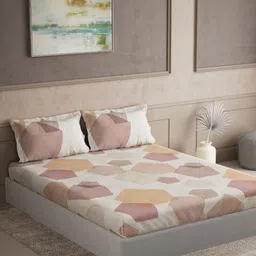 DDecor Brown & White Geometric 144 TC King Bedsheet with 2 Pillow Covers-10