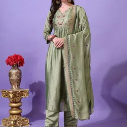 KALINI Women Ethnic Motifs Embroidered Regular Kurta with Trousers & With Dupatta-picture-1