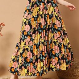 LookShine Printed Pleated Flared Maxi Skirt-picture-14